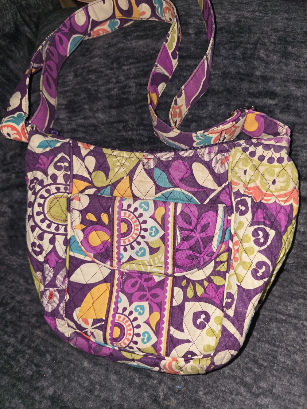 Quilted Floral Patchwork Crossbody Bag in Purple